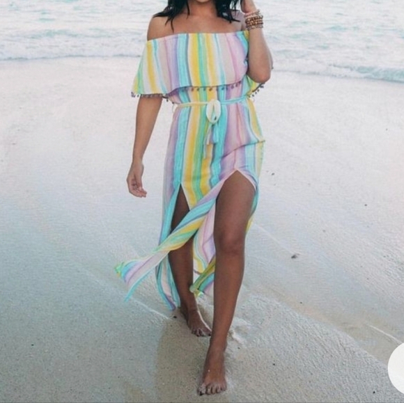 Buddy Love Shelly Unicorn Rainbow Pastel Stripe Maxi Dress Size L - Picture 3 of 13